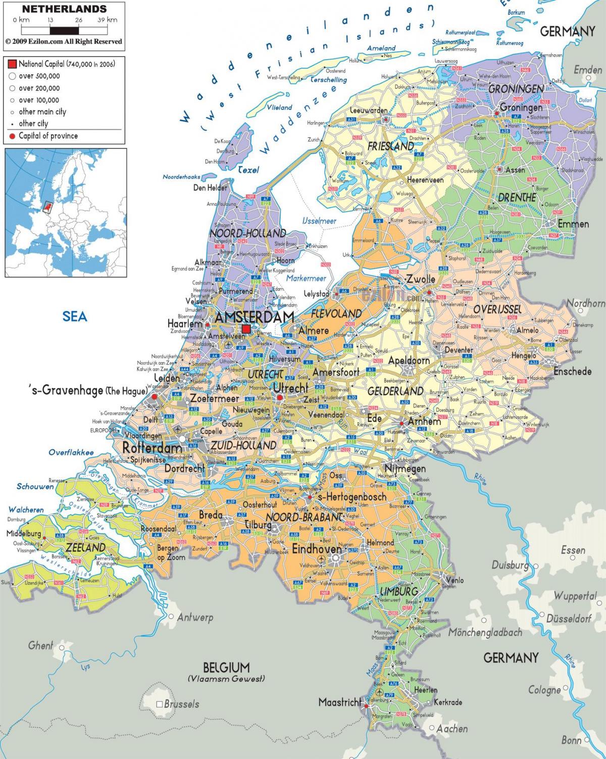 карта Холандији са градовима